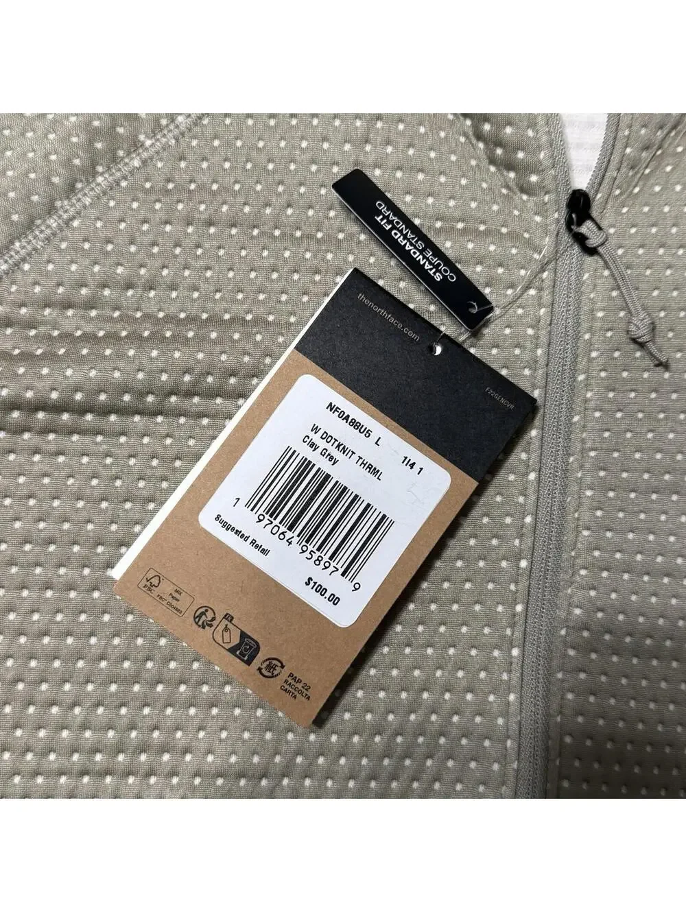 The North Face Dotknit Thermal 1/4 Zip Top Jacket Clay Grey Women’s Size Large - Picture 4 of 11